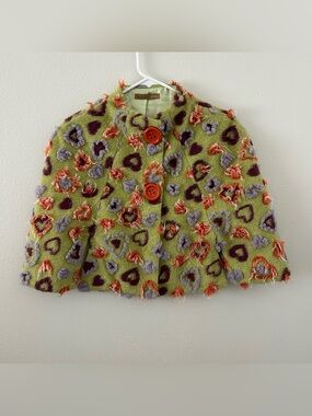 Y2K Beau Bois Fuzzy Hearts Cropped Cape Size L Green Purple Orange Funky Artsy